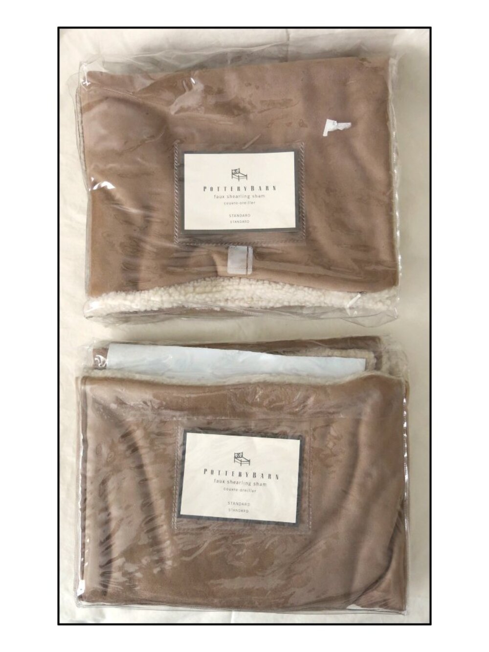 NWT 2 POTTERY BARN standard Faux Shearling Suede Sherpa Shams